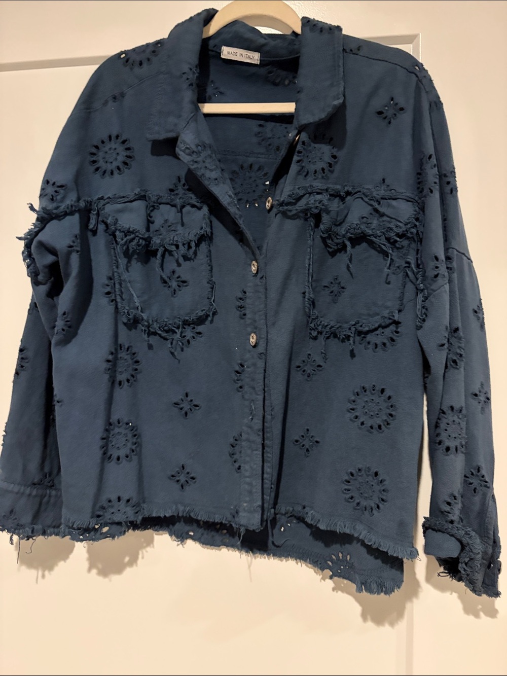 Source Unknown Navy Eyelet Button-Front Shirt Jacket